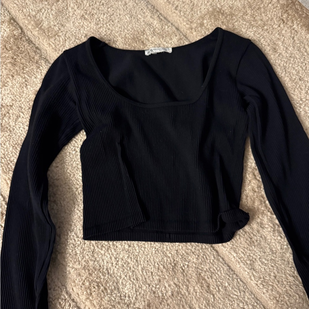 Zara Black Ribbed Crop Top